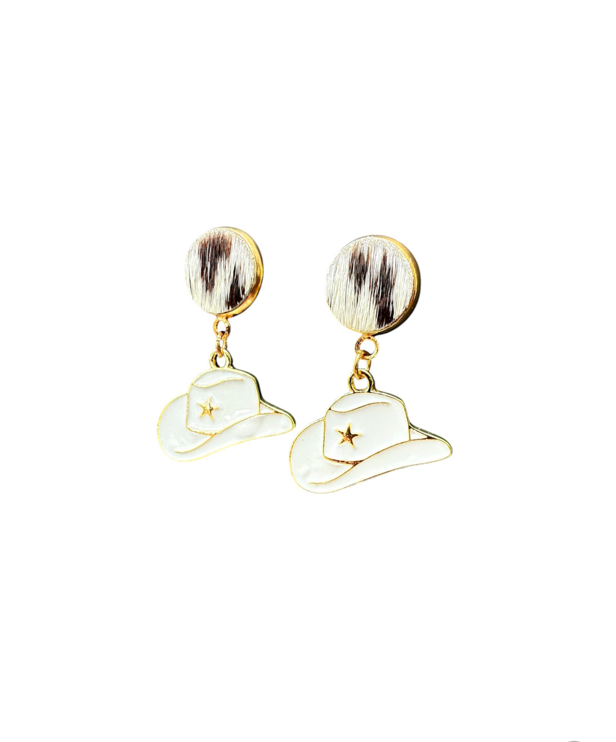 J7018D - 100% Hair on Hide Stud Dangle Earrings - Rawhide Western Wear