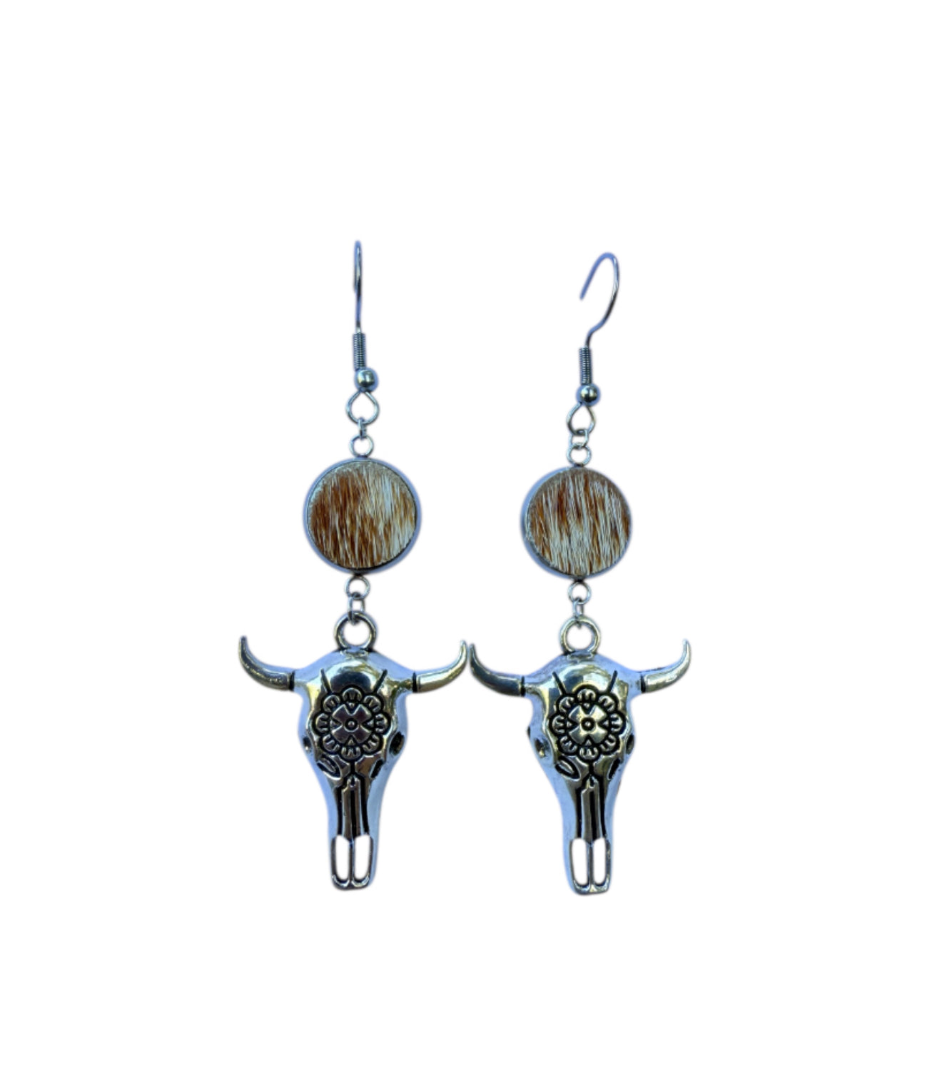 J6682C - 100% Hair on Hide Earrings with Steer Head