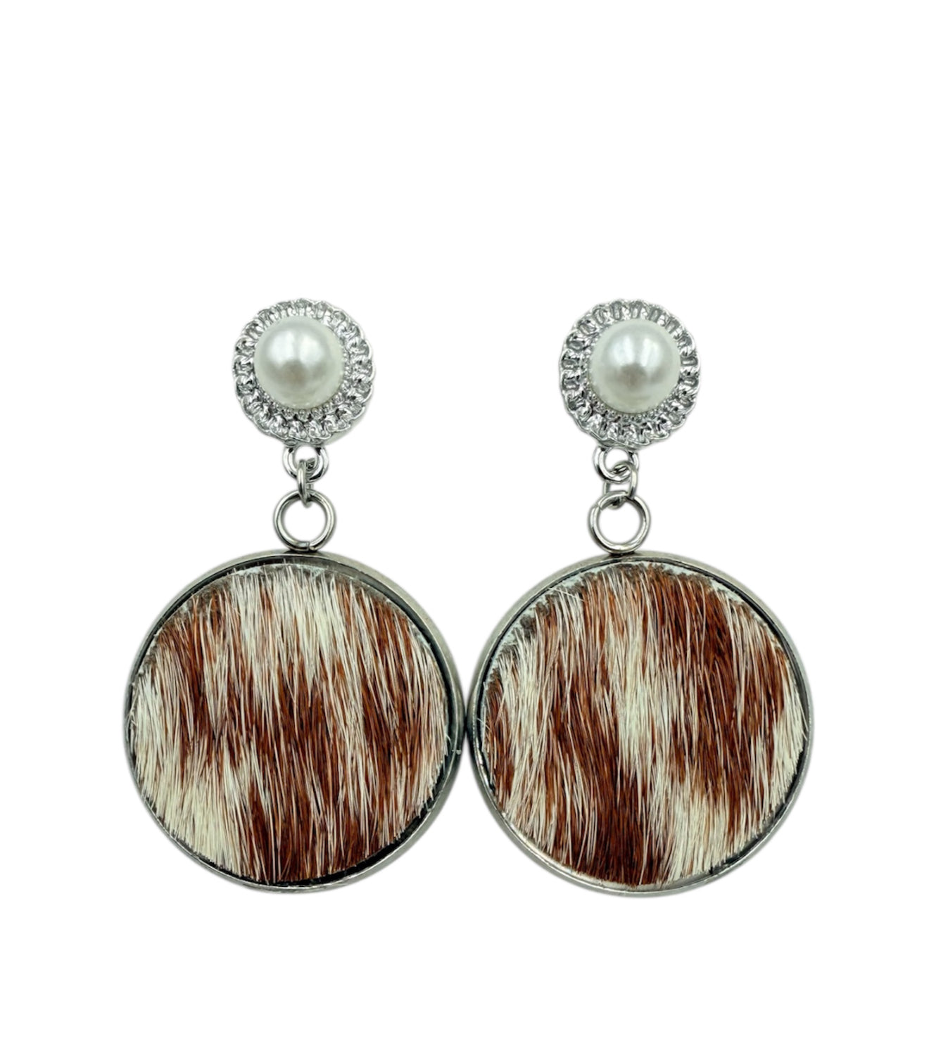 J7090B - 100% Hair on Hide Stud Dangle Earrings