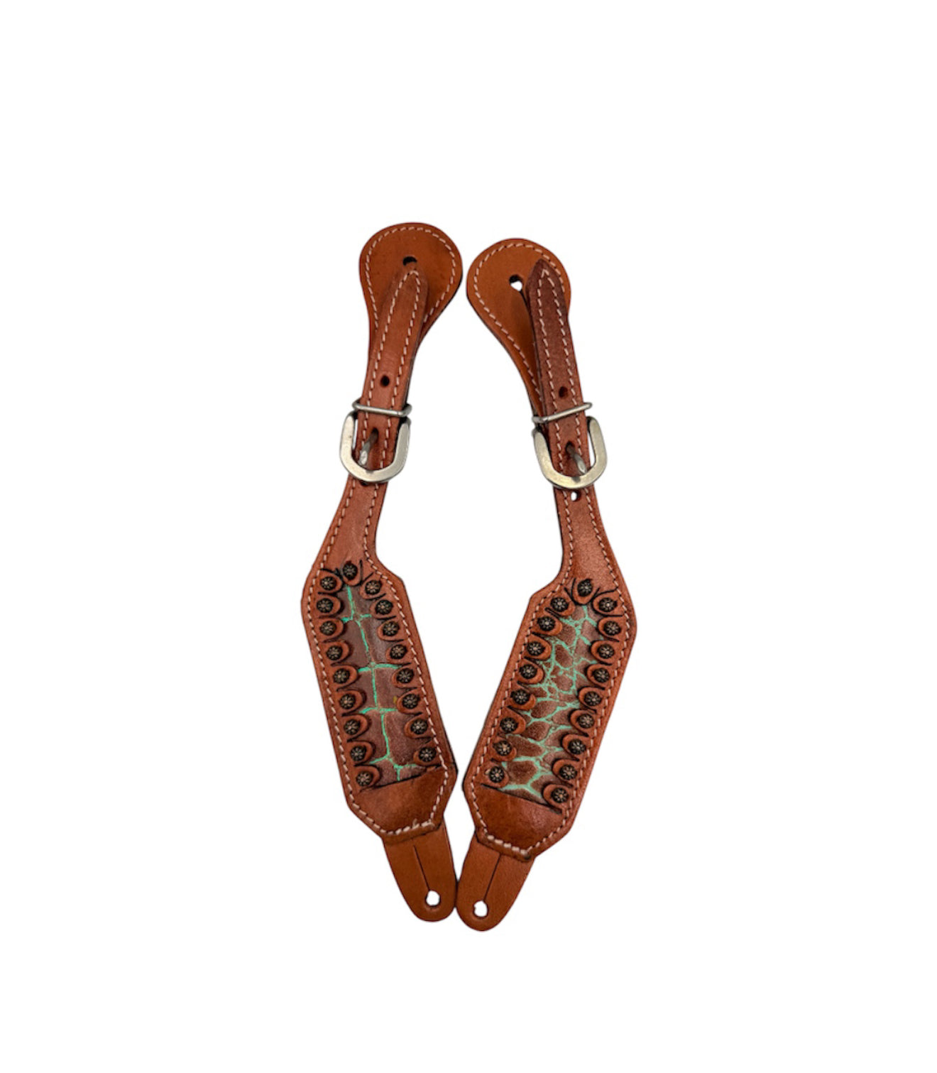 SS39 - Ladies Spur Straps with Turquoise Print inlay