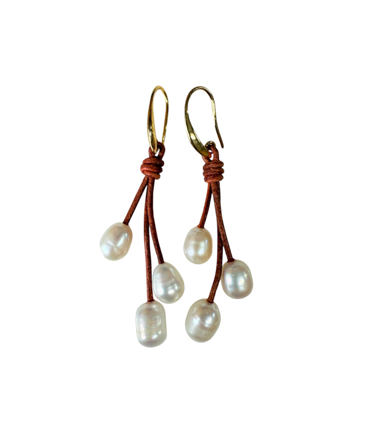 J7067 - Real Pearl & Real Leather Hook Dangle Earring