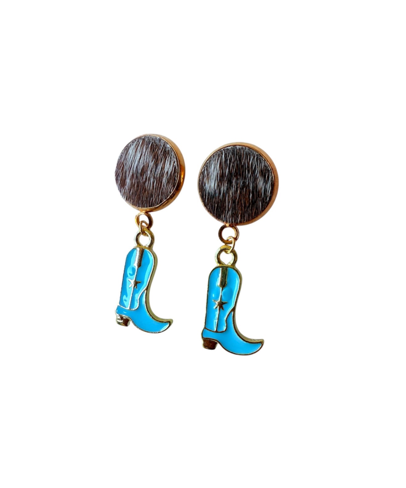 J7017A - 100% Hair on Hide Stud Dangle Earrings - Rawhide Western Wear