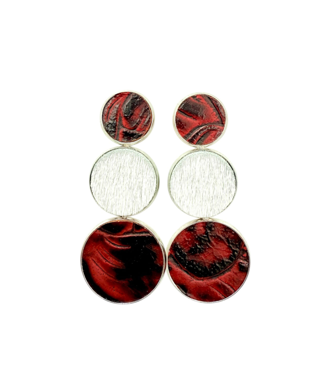 J7050 - Real Leather Metal Casing Dangle Earrings