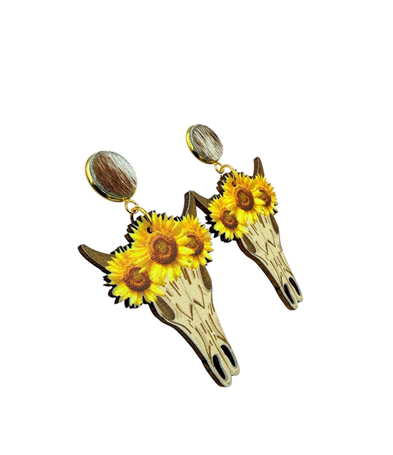 J7094A - 100% Hair on Hide Stud Dangle Earrings