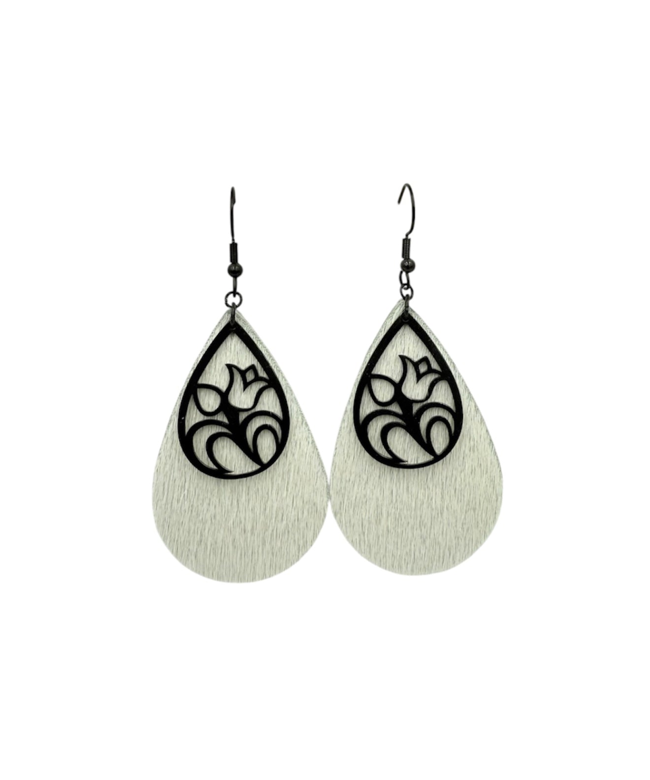 J7123B - Tear Drop Cowhide Fishhook Dangle Earrings