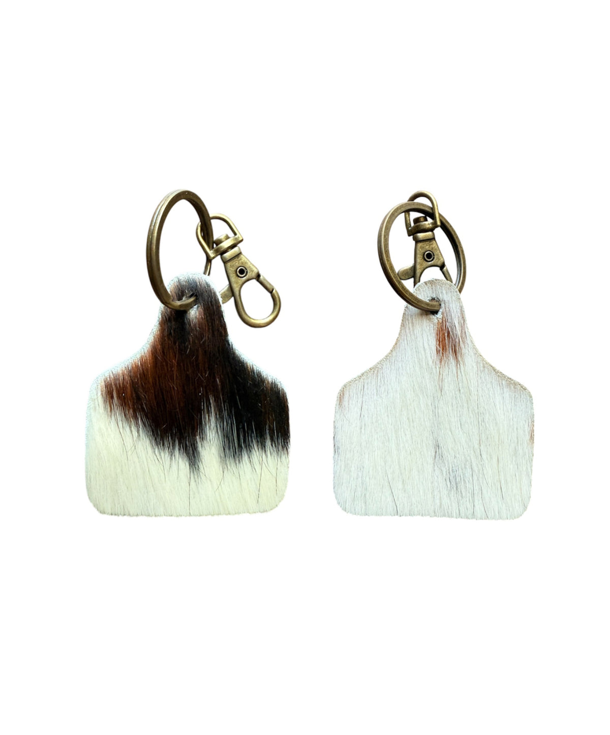 A8739 - Double Sided 100% Hair On Hide Leather Cattle Ear Tag Keychain