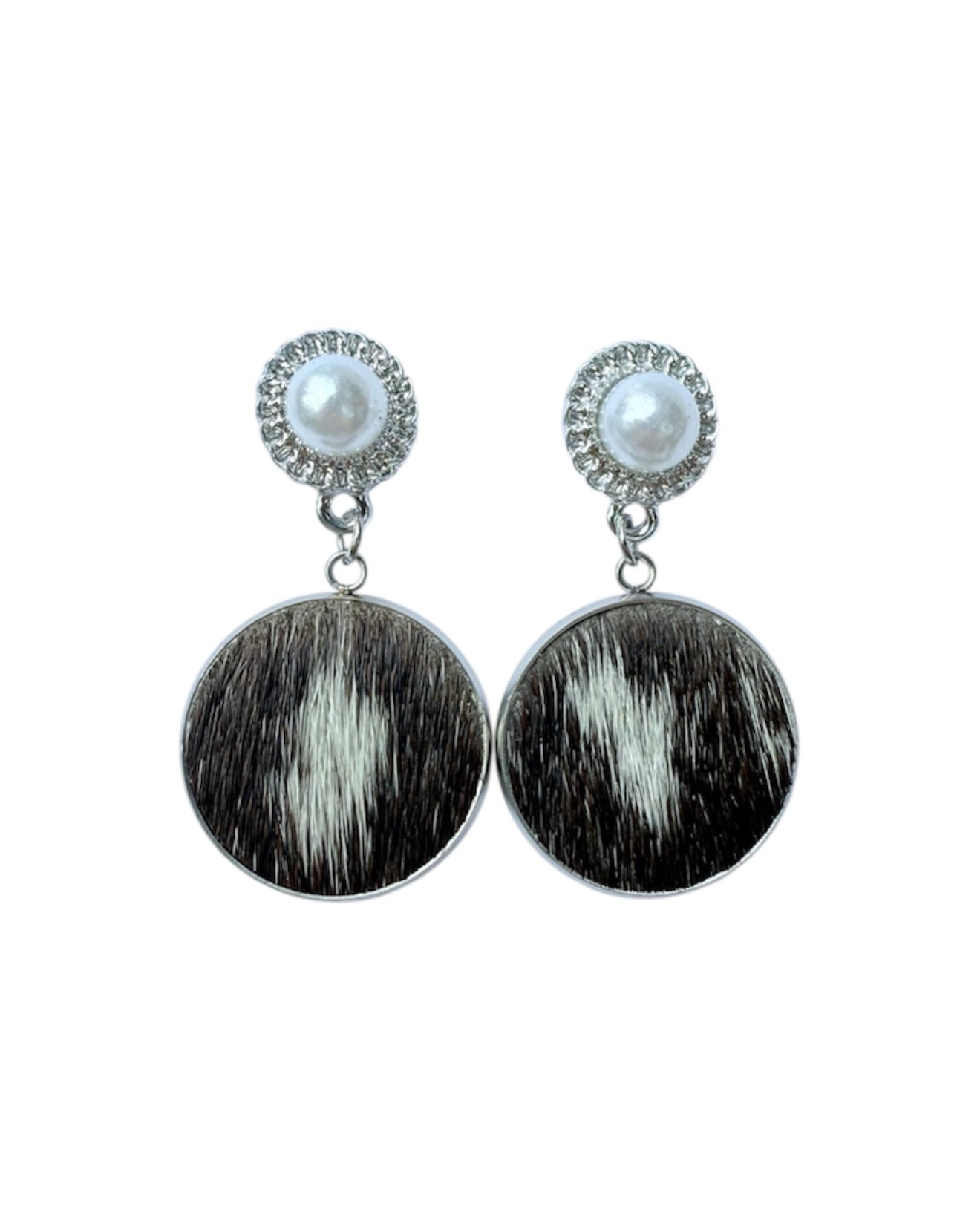J6986A - 100% Hair on Hide Stud Dangle Earrings