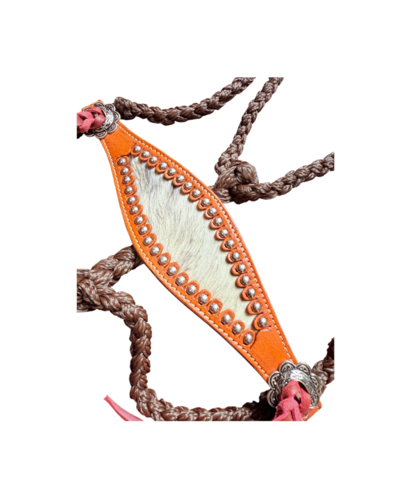 722802RS - Hair on Hide Mule Tape Bronc Halter with Lead