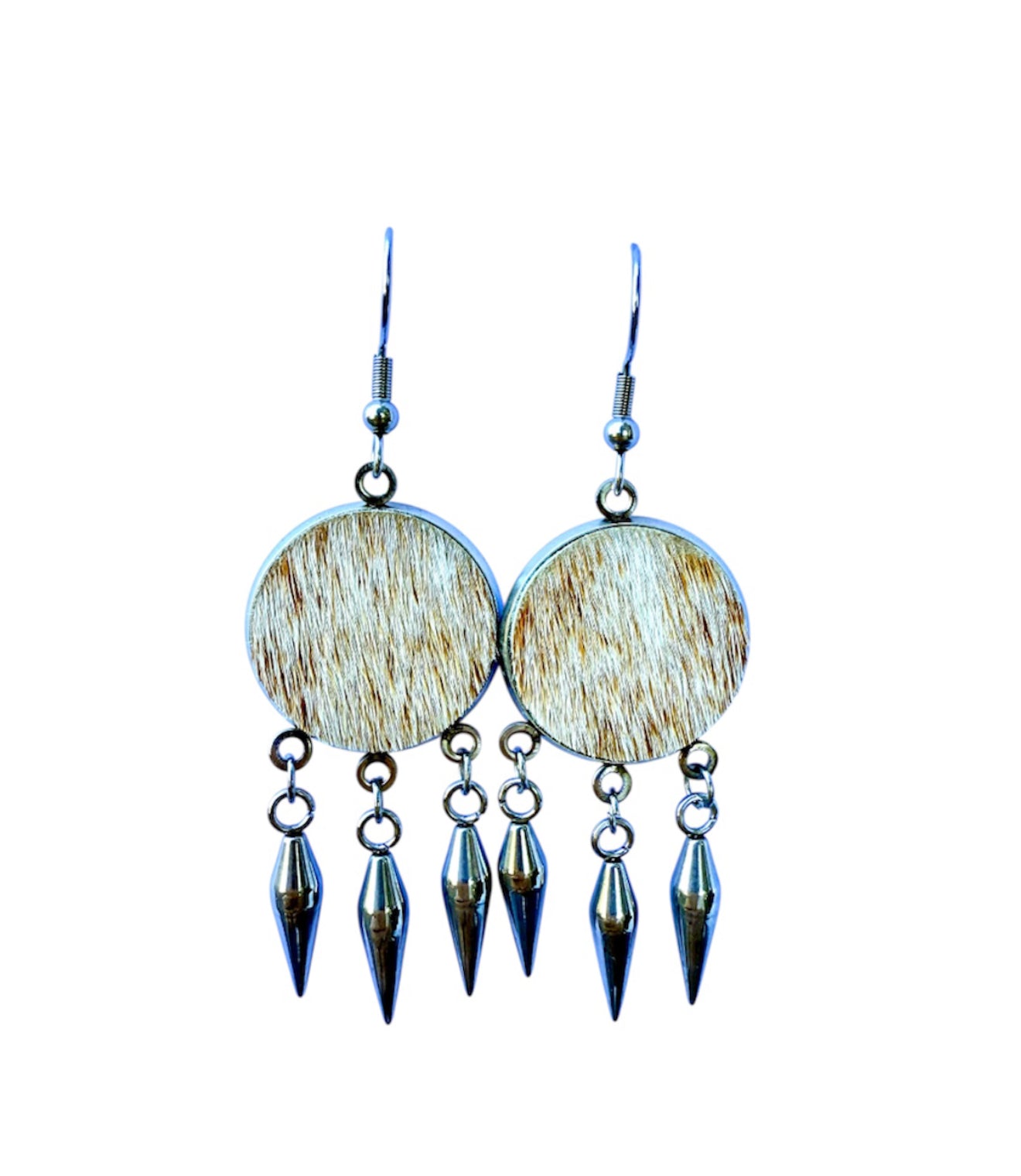 J6978B - Round Hide Fishhook Dangle Earrings