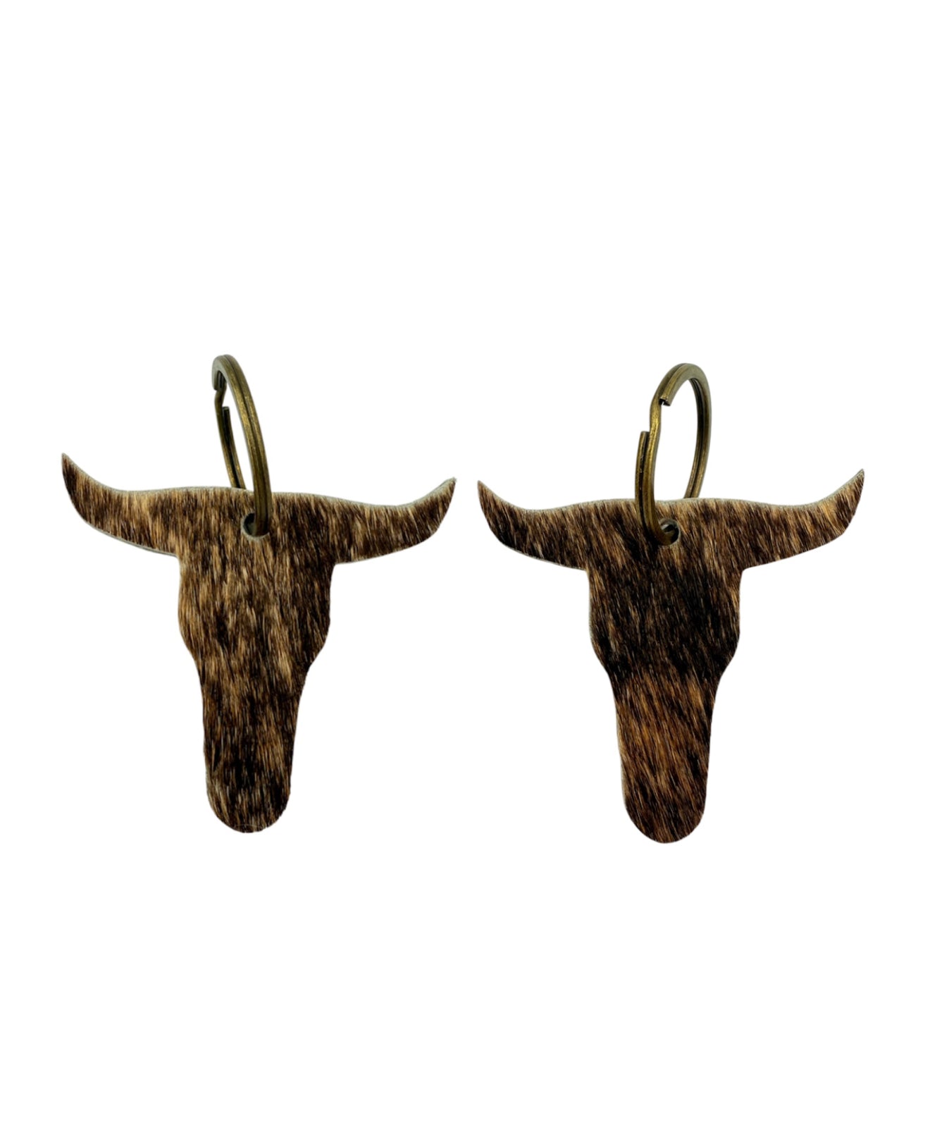 A8733 - Double Sided 100% Hair On Hide Leather Bull Keychain - Rawhide Western Wear