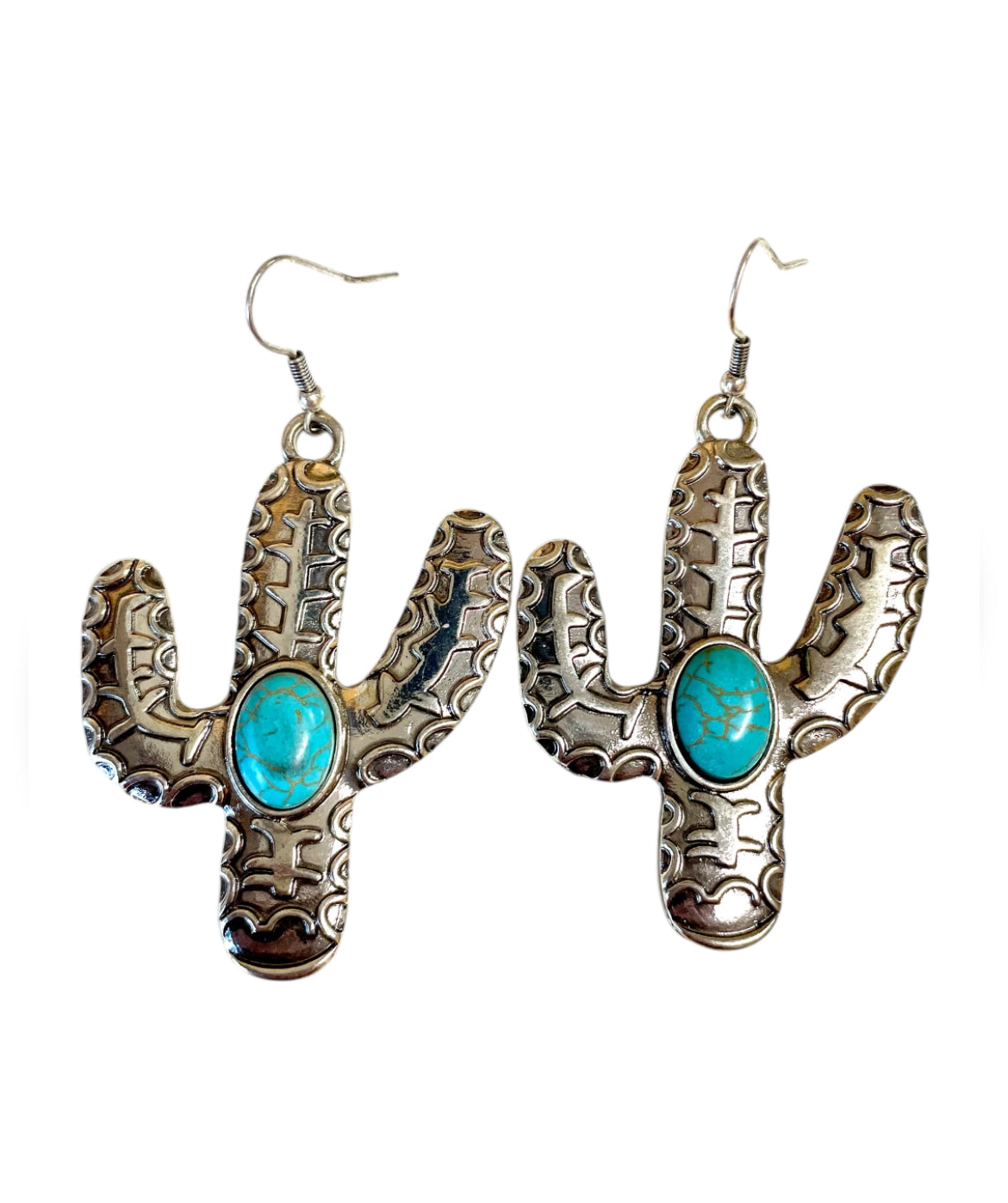 J6953 - Large Cactus Turquoise Dangle Earrings