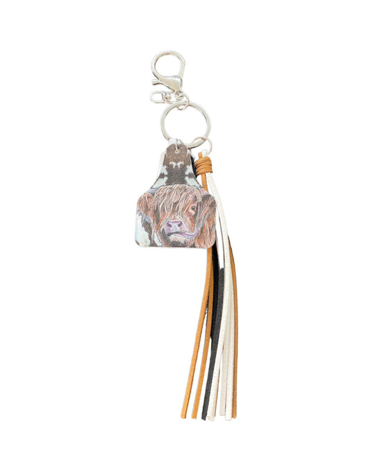- Highland Cow tag with Leather Tassel Clip