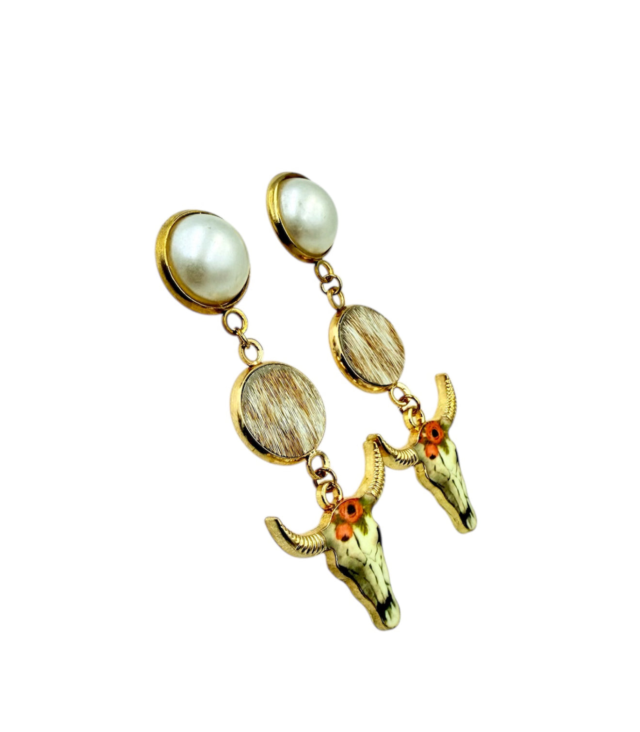 J7093A - Pearl Stud 100% Hair on Hide Earrings