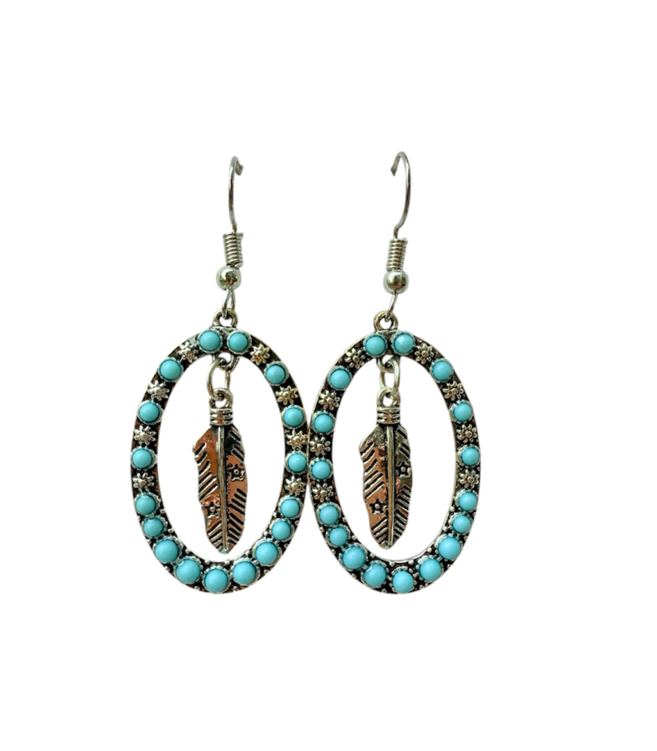J7037 - Feather Turquoise Dangle Earrings