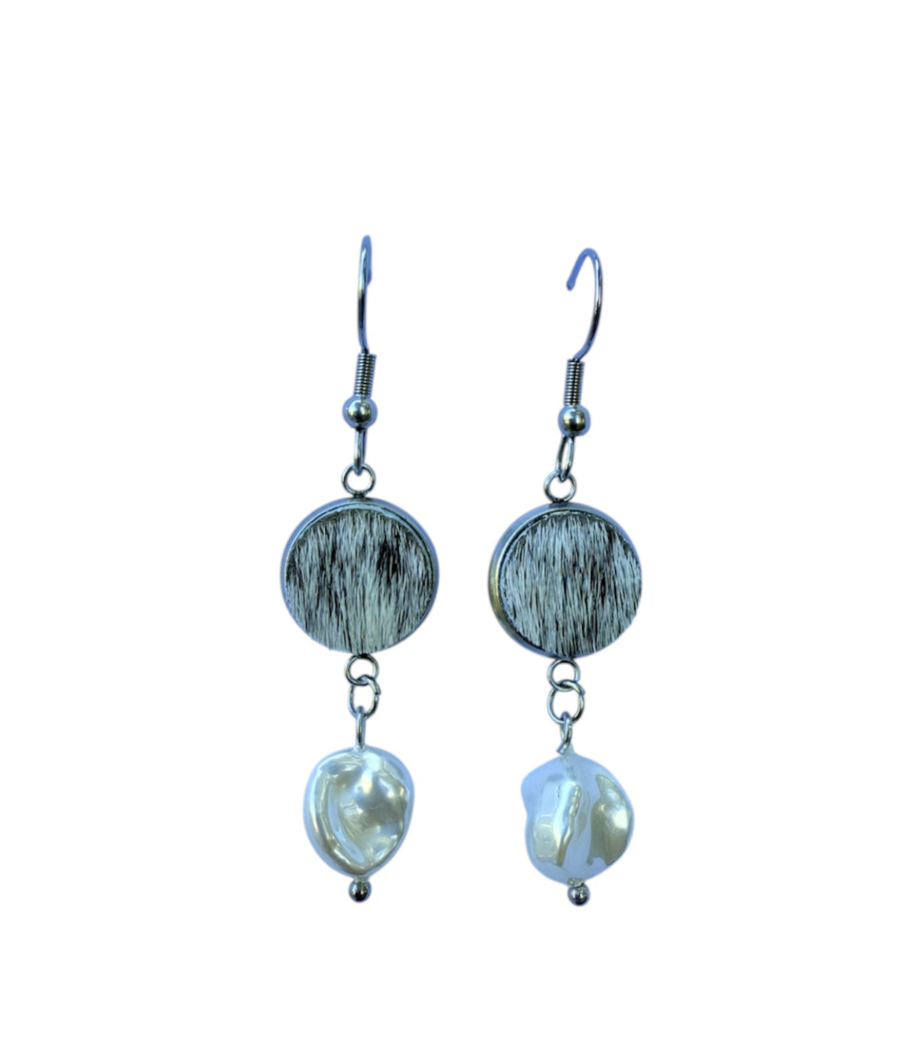 J6672B - 100% Hair on Hide Earrings with Pearl Drop