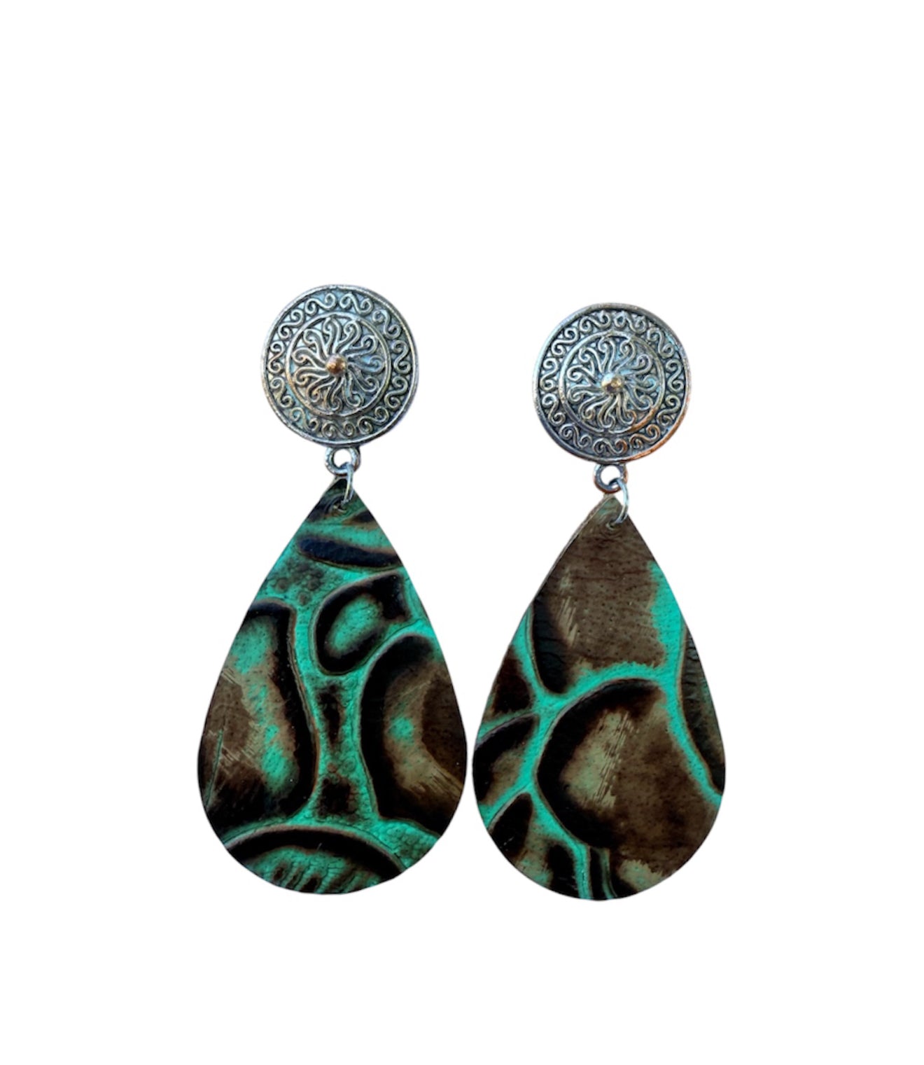 J7022 - Real Leather Stud Dangle Earrings