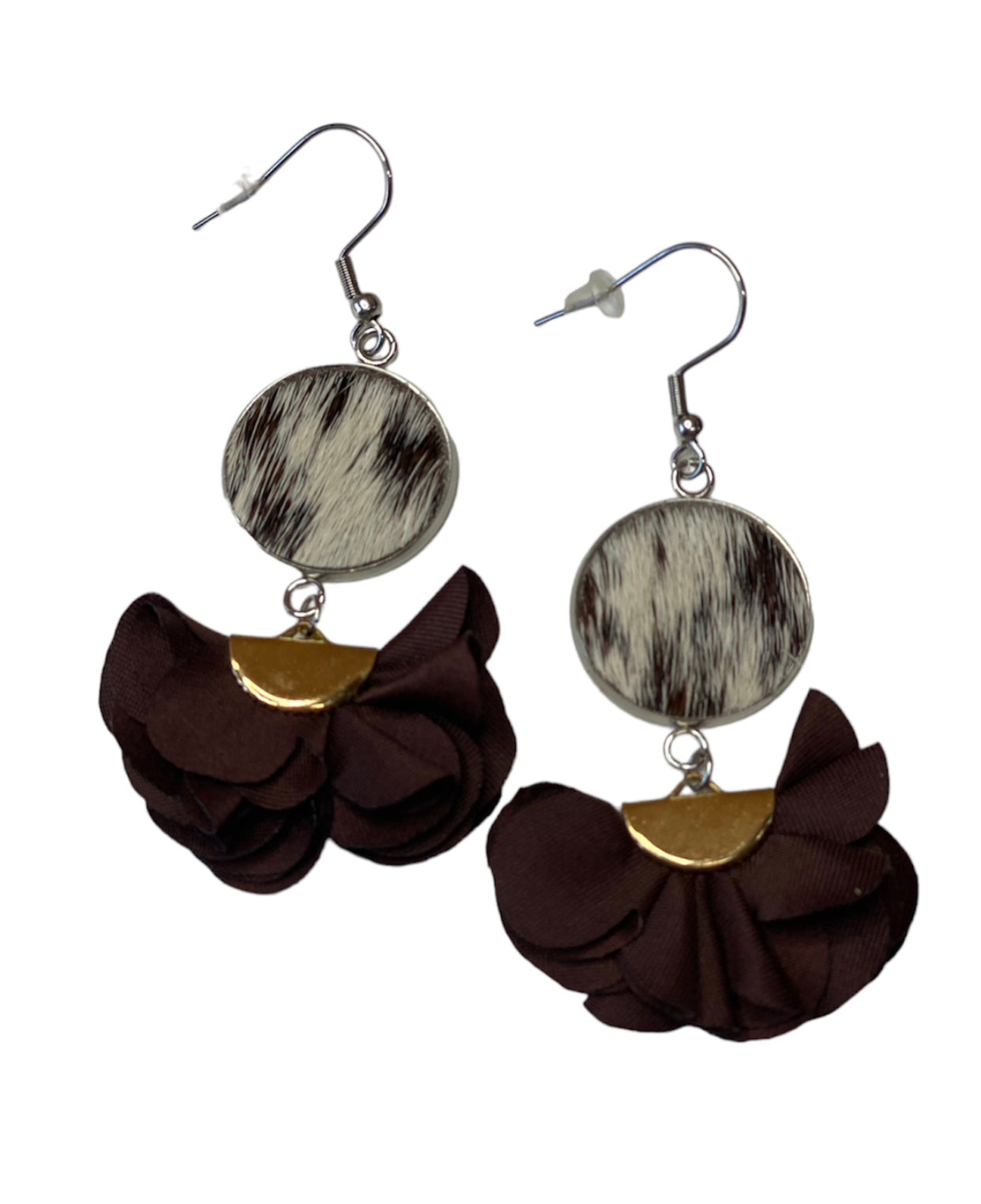 J6668B - Flower 100% Hair on Hide Earrings