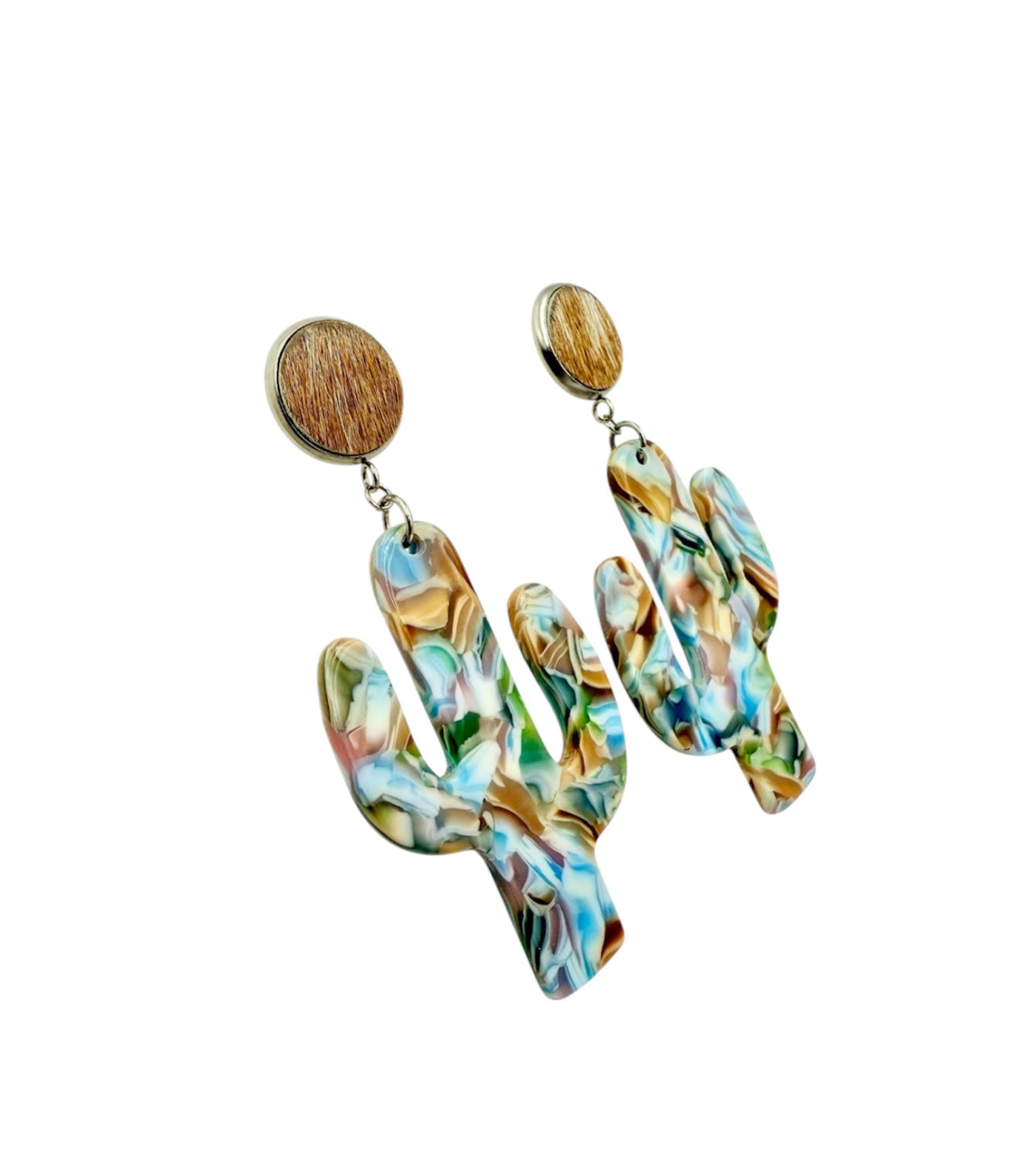 J7095 - 100% Hair on Hide Stud Dangle Earrings