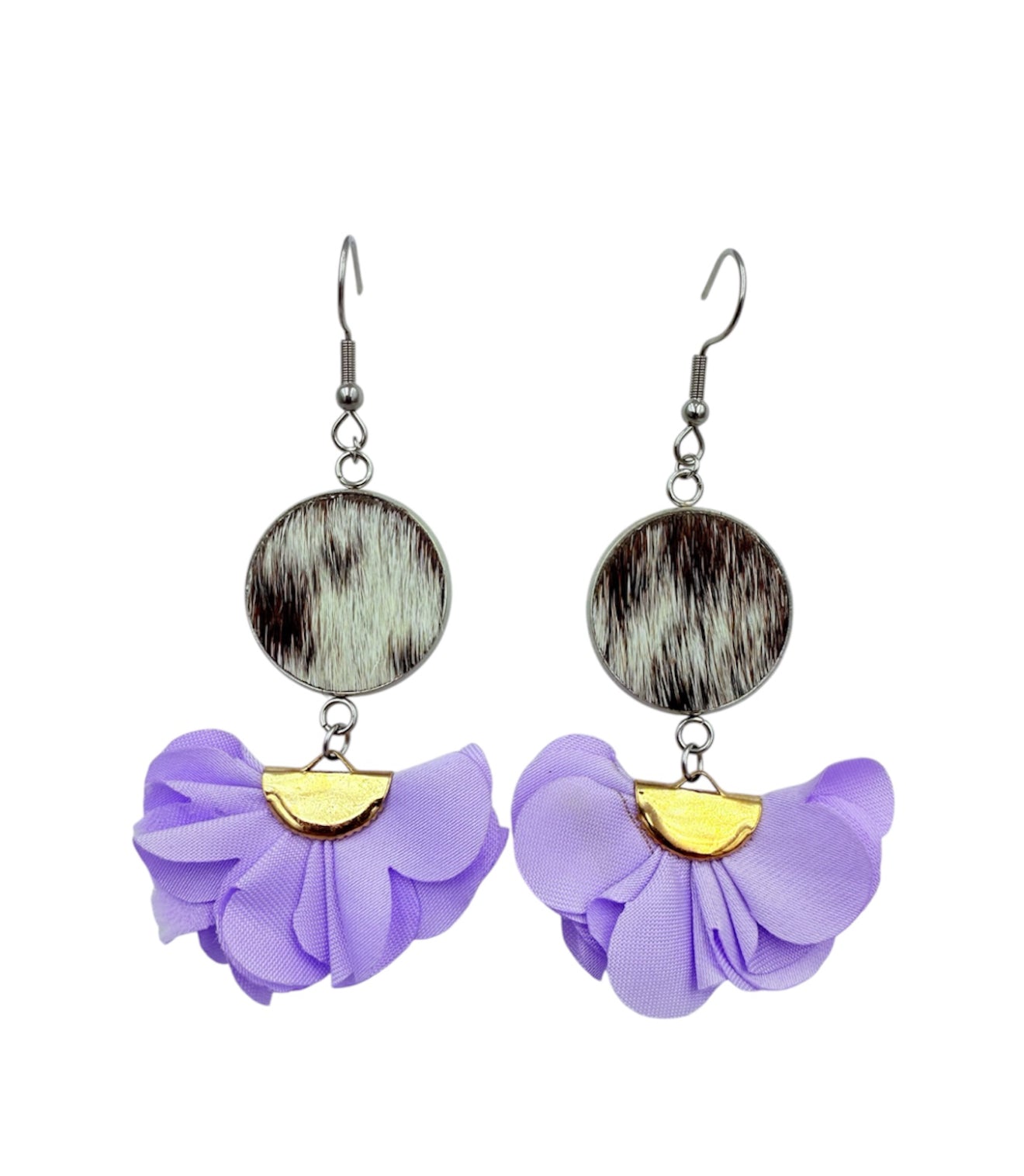 J7074B - Flower 100% Hair on Hide Earrings