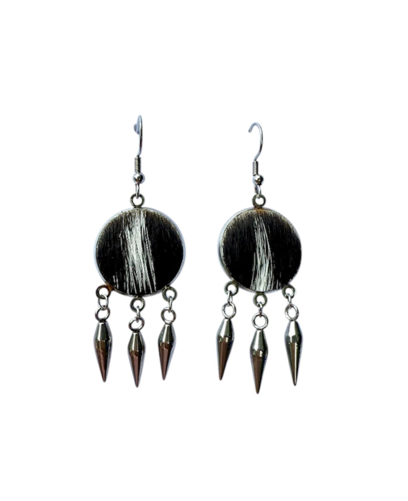 J6609 - Round Hide Fishhook Dangle Earrings