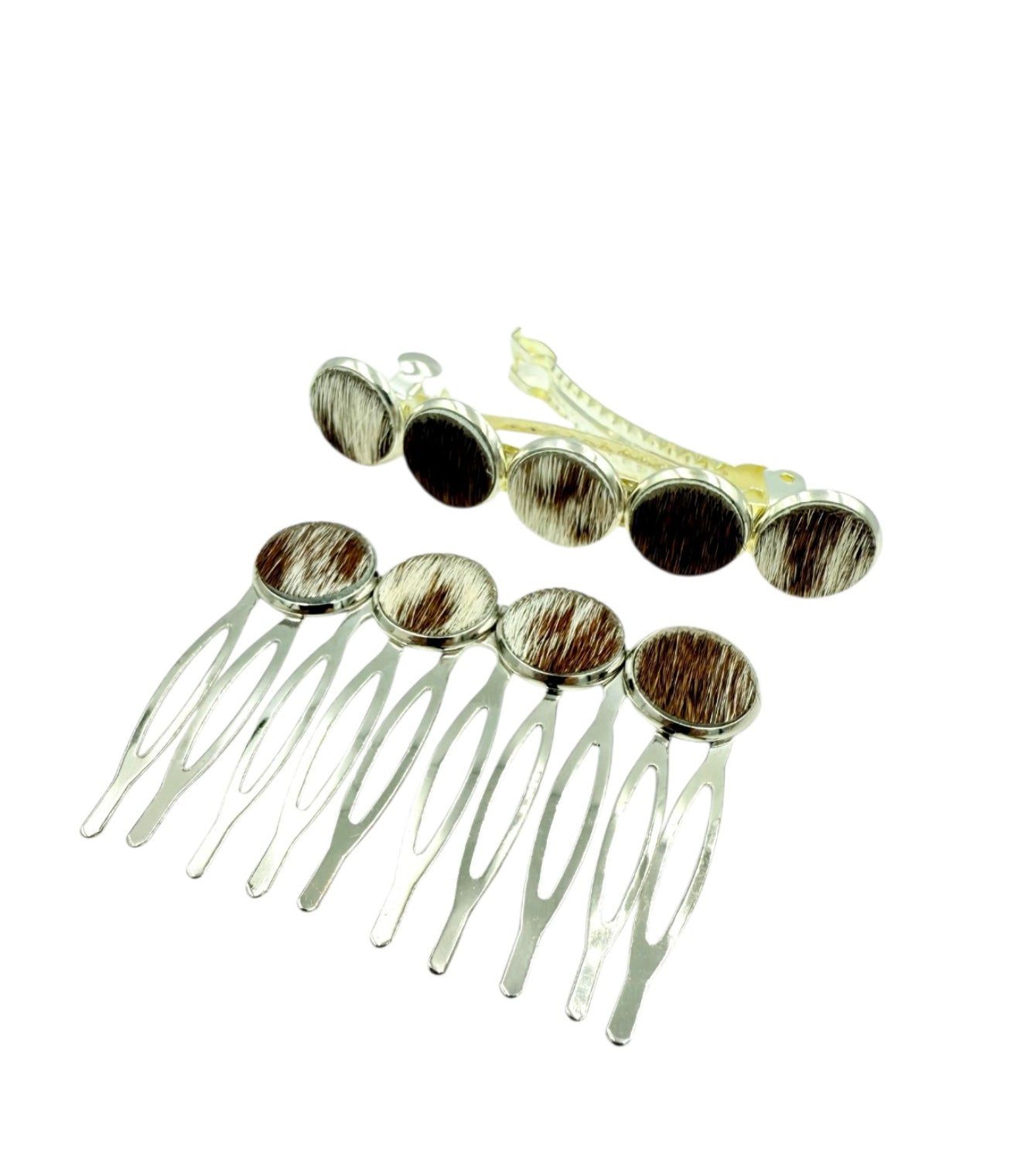 J6625A - 2 Set Western Cowhide Hair Accessories