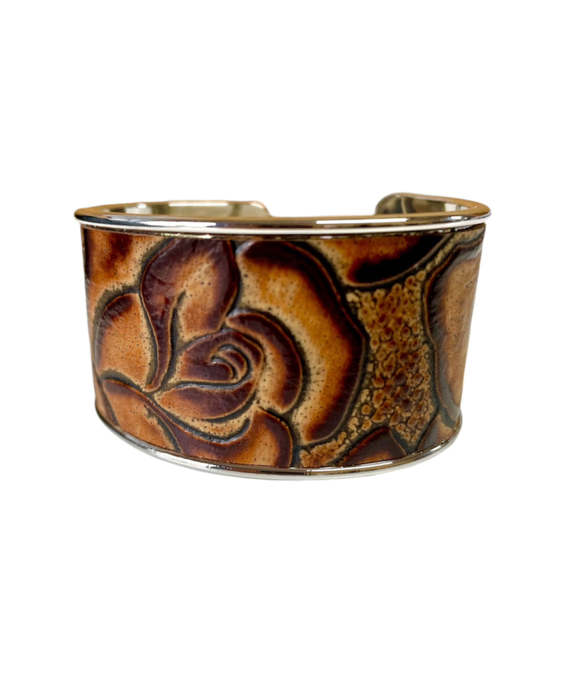 J6879 - 3/4 Bangle w Tooled Leather Bezel