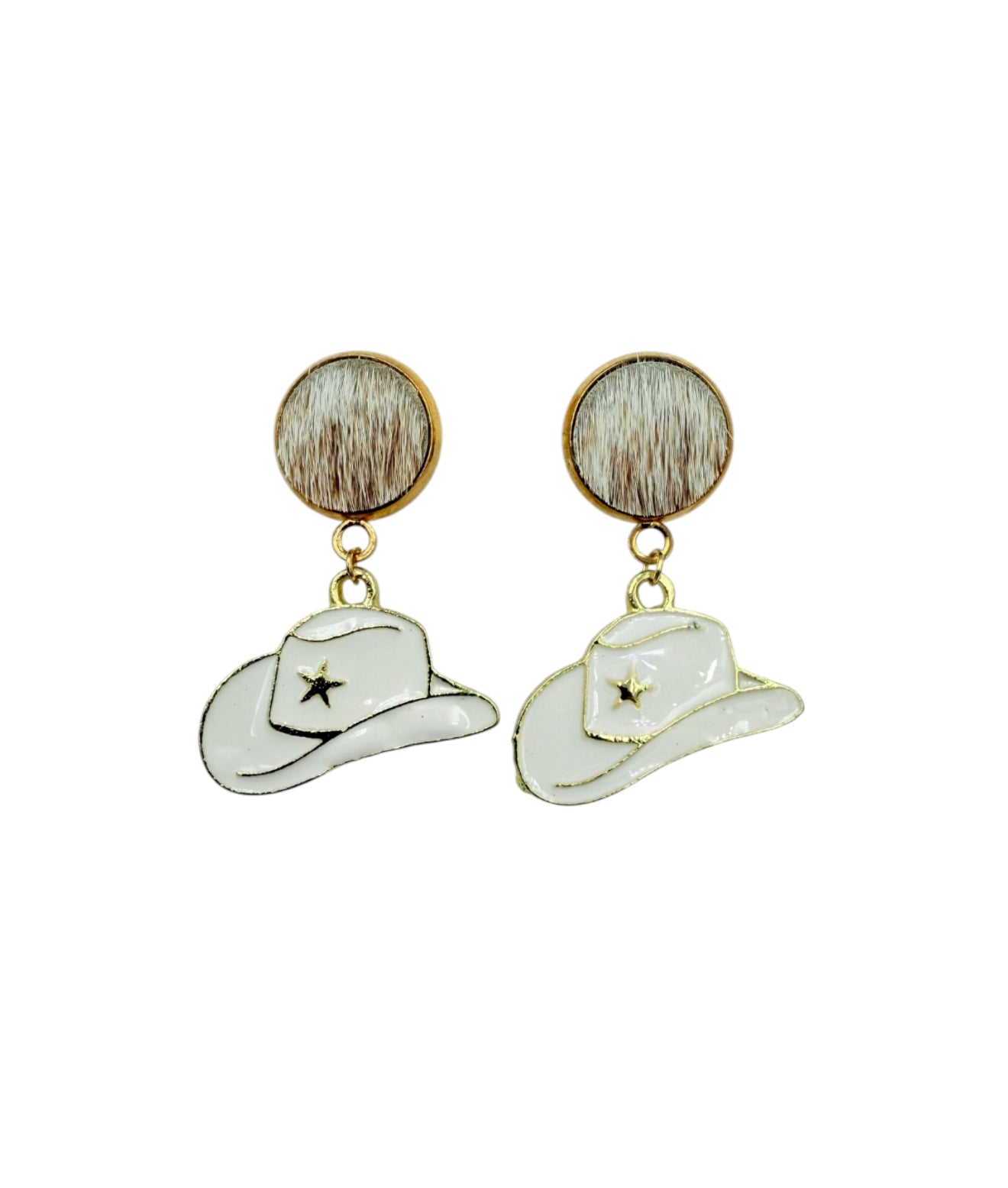 J7018D - 100% Hair on Hide Stud Dangle Earrings