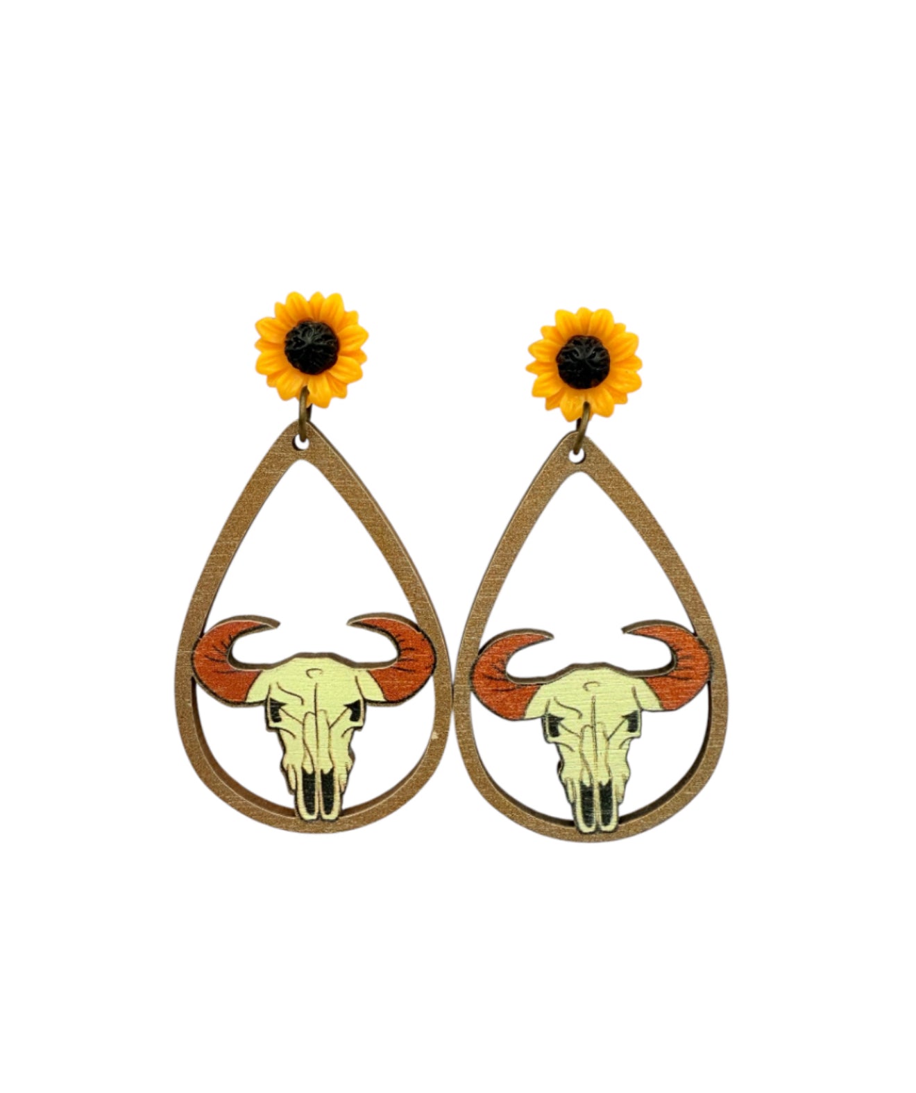 J7055A - Sunflower Stud w Bull Dangle Earrings
