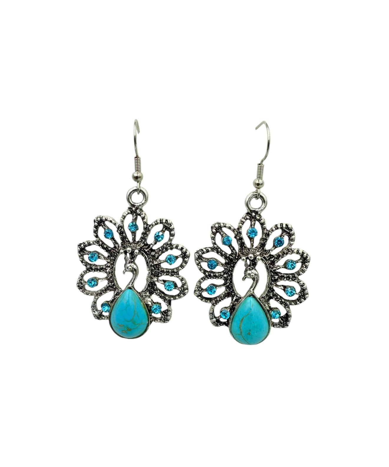 J6619B - Turquoise PeacockDangle Earrings