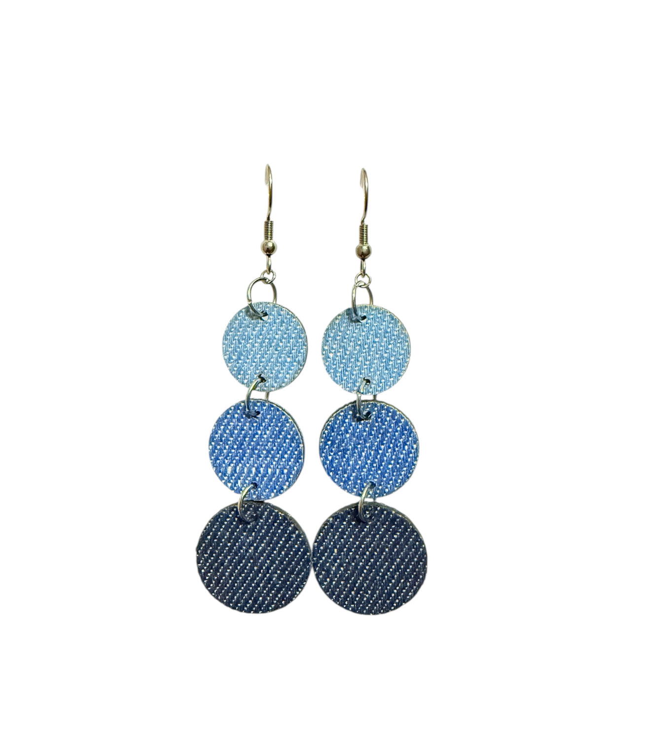 J7044B - 3 Different Shades of Denim Dangle Earrings