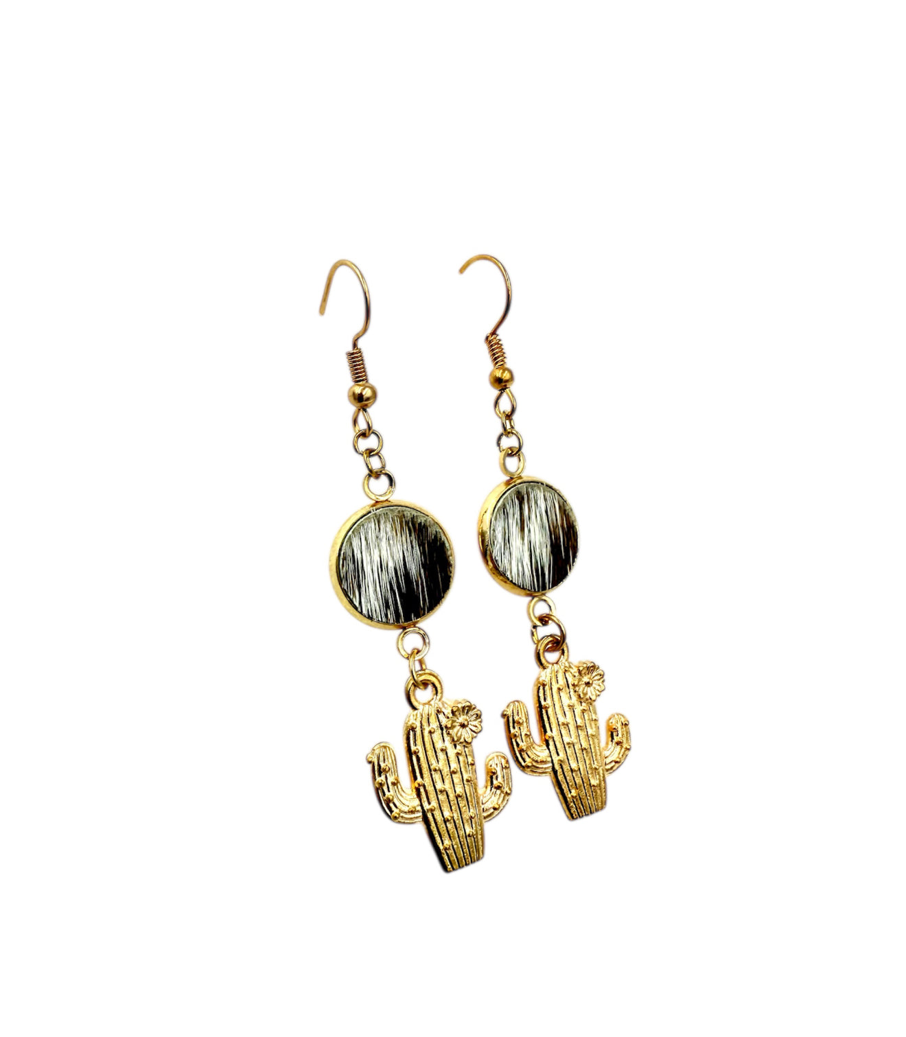 J7047D - MORE OF A BROWN Hide Gold Coloured Fishhook Earrings