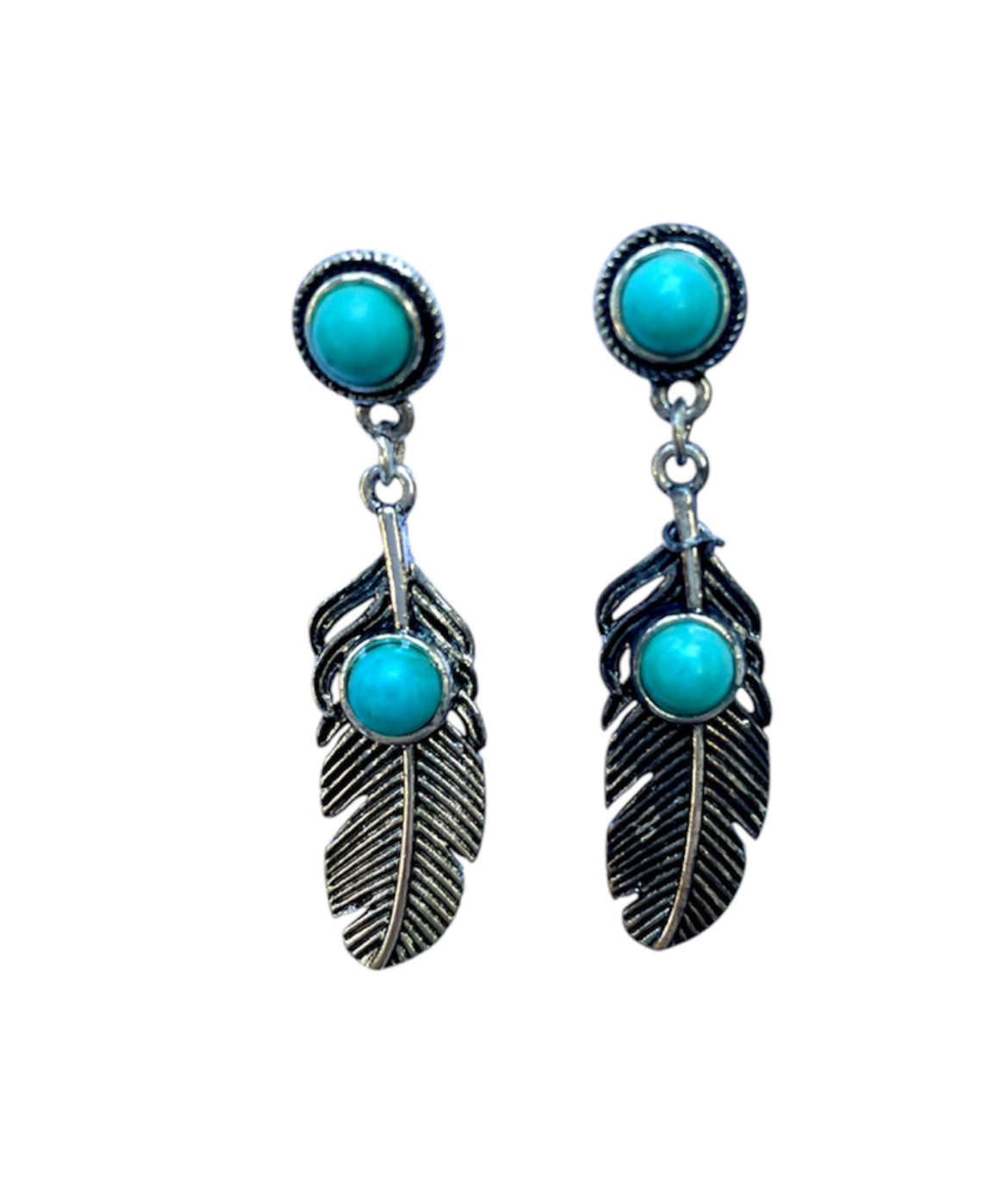 J6990 - Feather Turquoise Stud Dangle Earrings