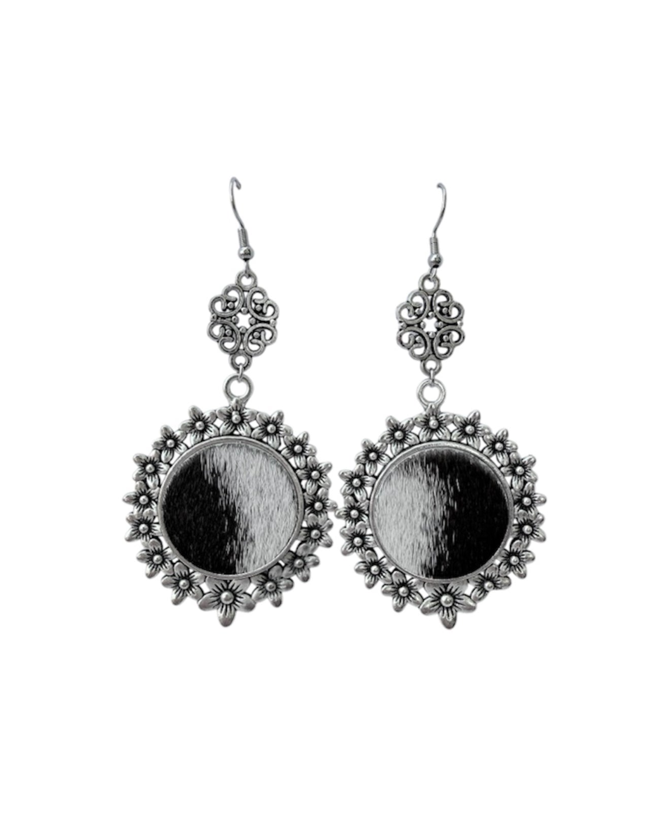 J6357 - Hair on Hide Flower Earrings