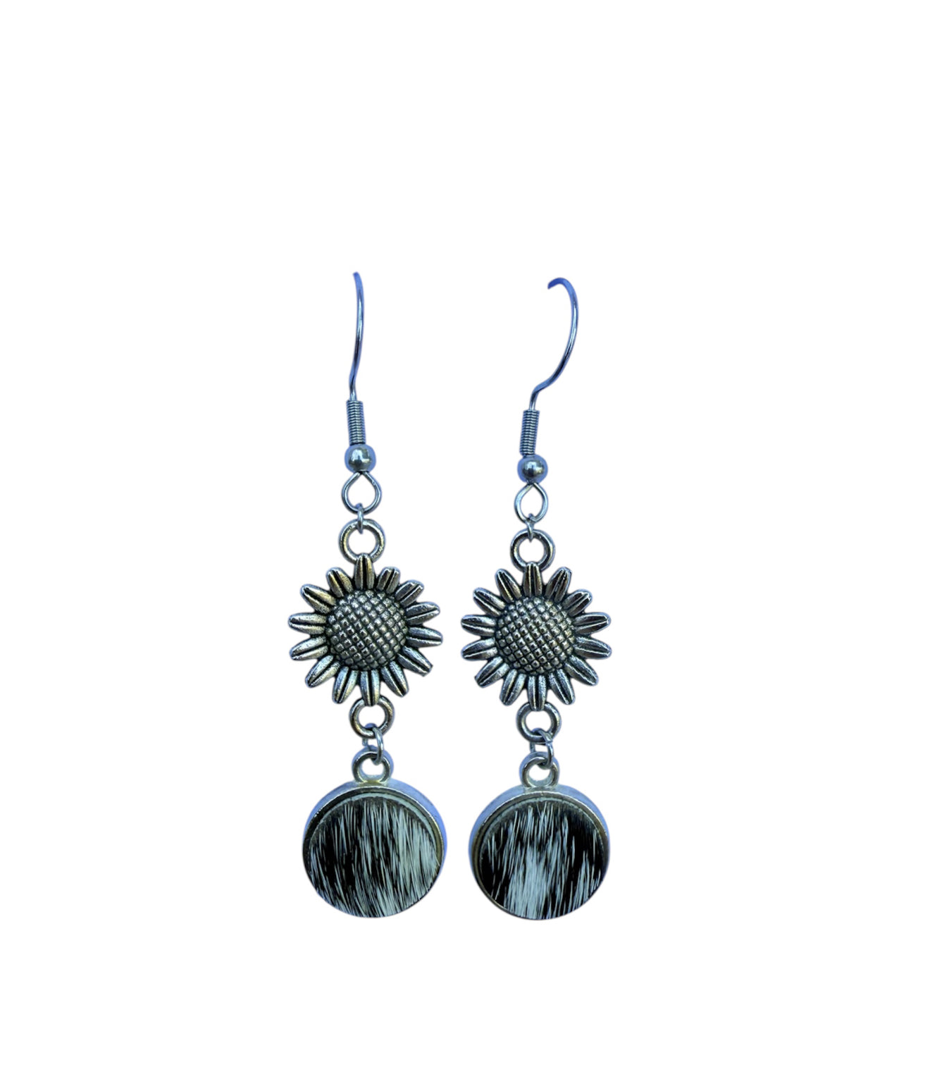 J7053A - 100% Hair on Hide Earrings with Sunflower