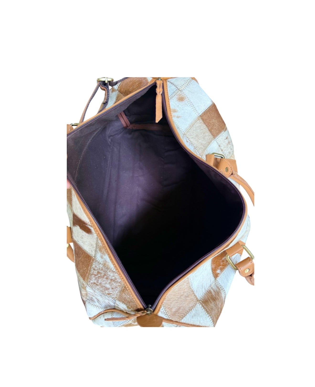 AT67 - Hair On Hide Patchwork Travel Duffel Bag