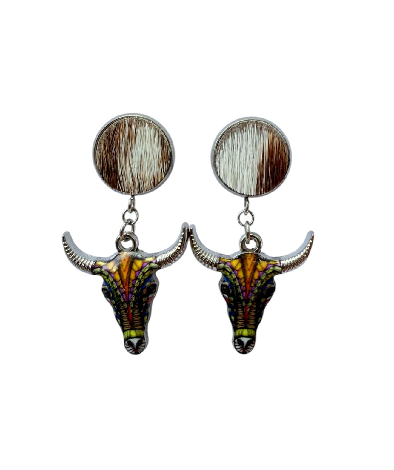 J6985C - 100% Hair on Hide Stud Dangle Earrings - Rawhide Western Wear