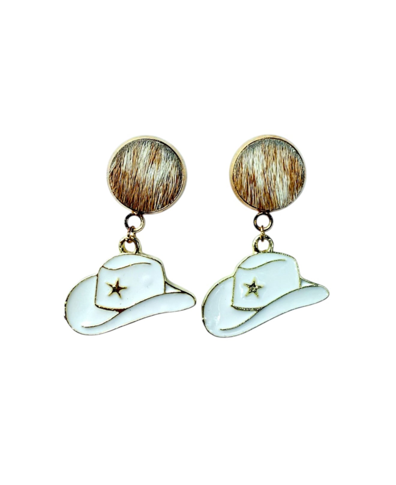 J7018D - 100% Hair on Hide Stud Dangle Earrings