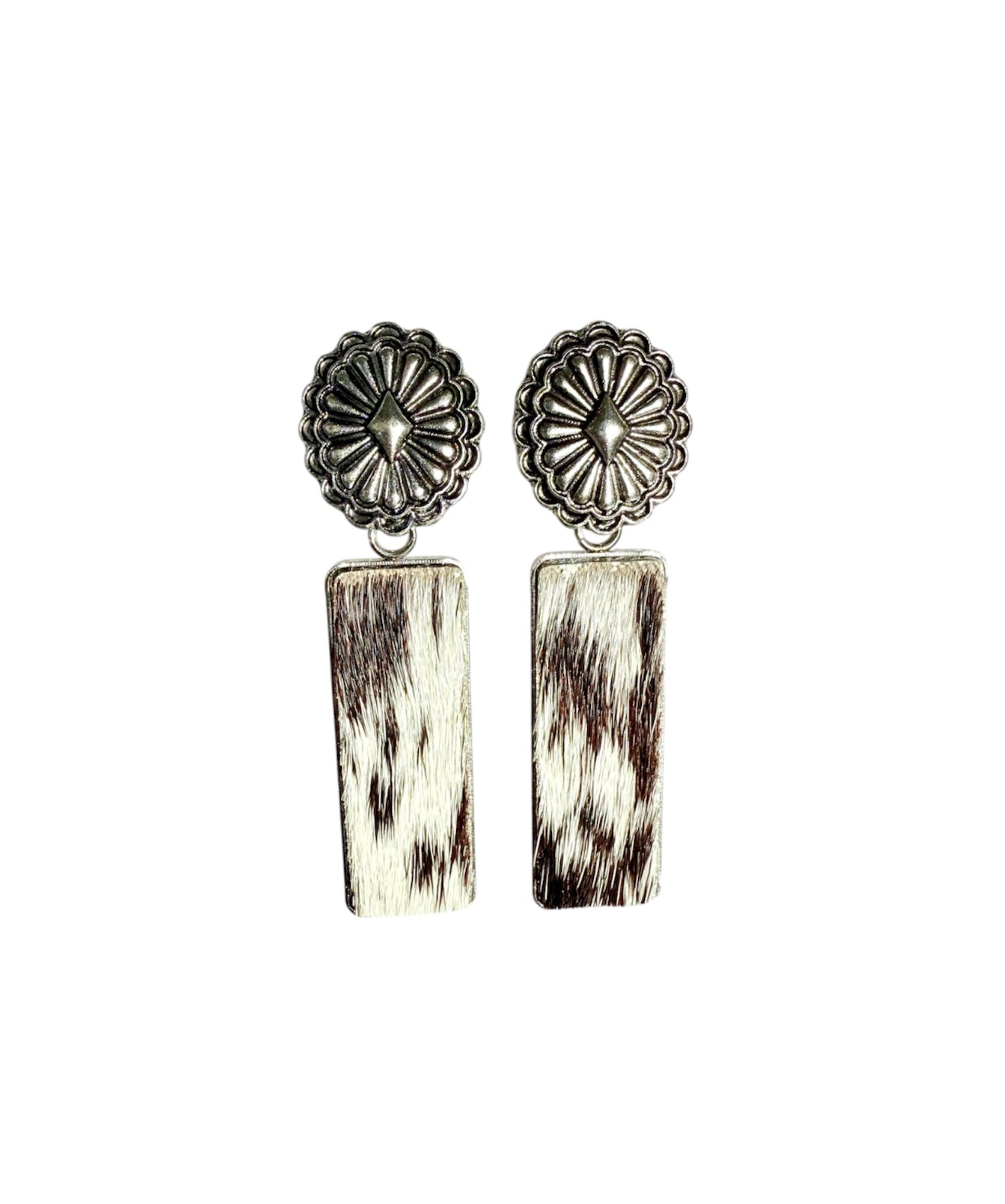 J6607A - Cowhide Stud Dangle Earrings