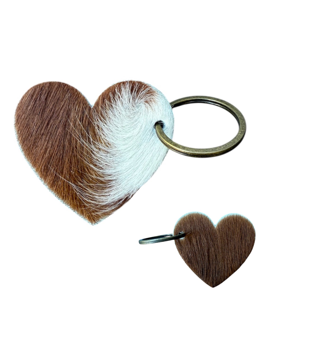 A8755 - Double Sided 100% Hair On Hide Leather Heart Tag Keychain