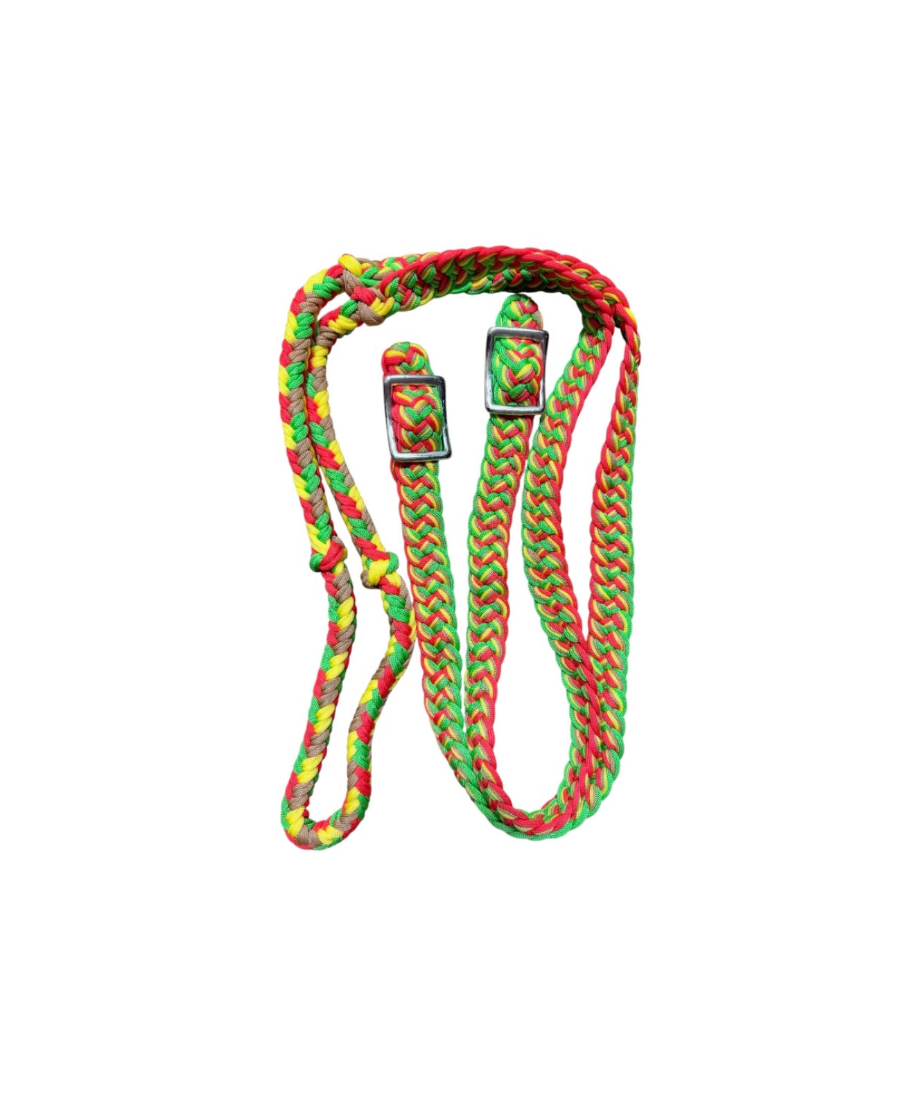 T5302 - Four Colour Braided Barrel Reins with Knots
