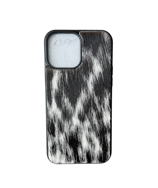 A8431 - IPhone 13 Pro Max Hair on Hide Leather w Rubber Case