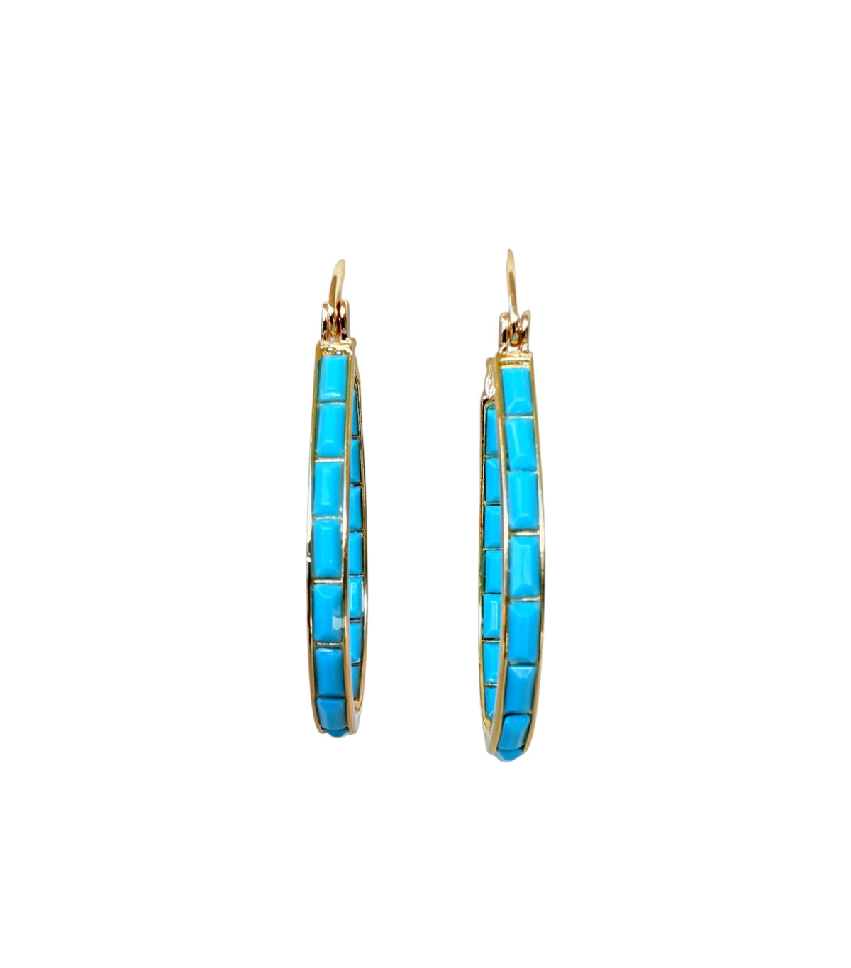 J6948 - Turquoise & Gold Colour Dangle Earrings - Rawhide Western Wear
