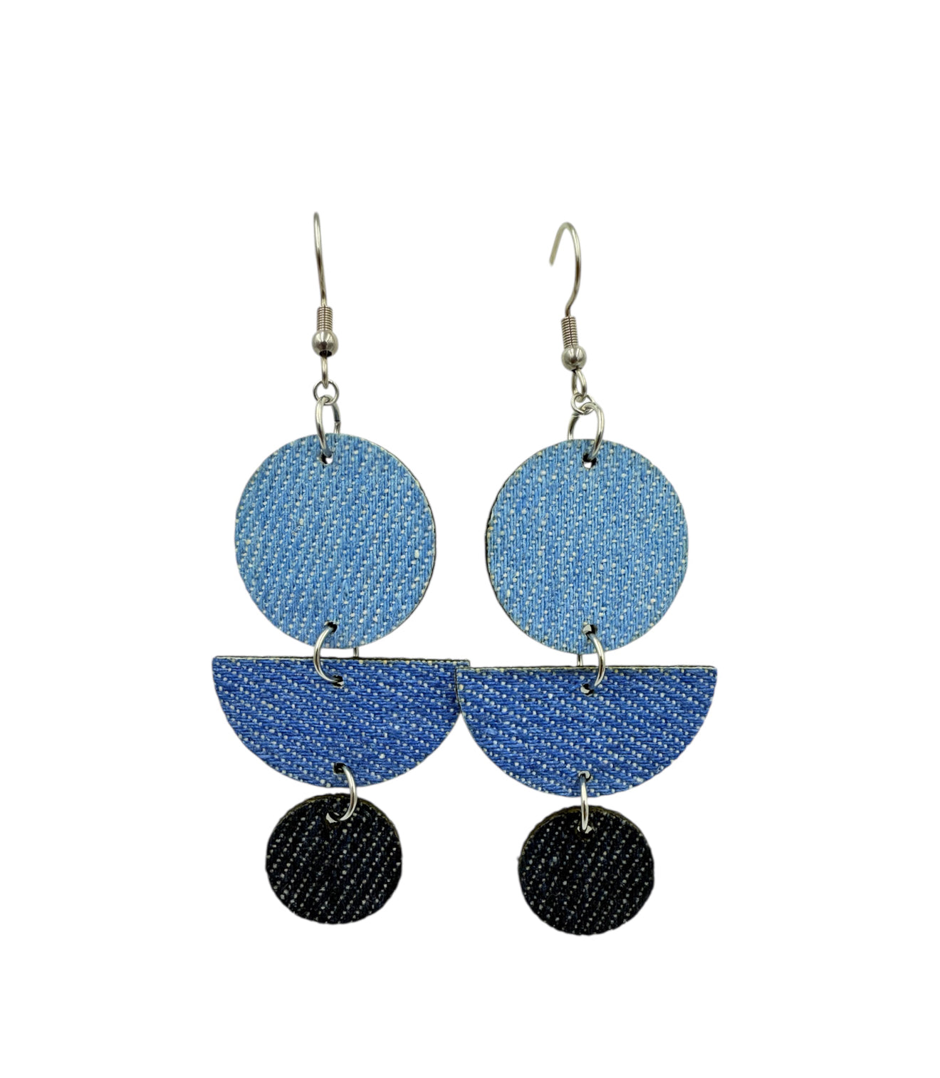 J7044 - 3 Different Shades of Denim Dangle Earrings
