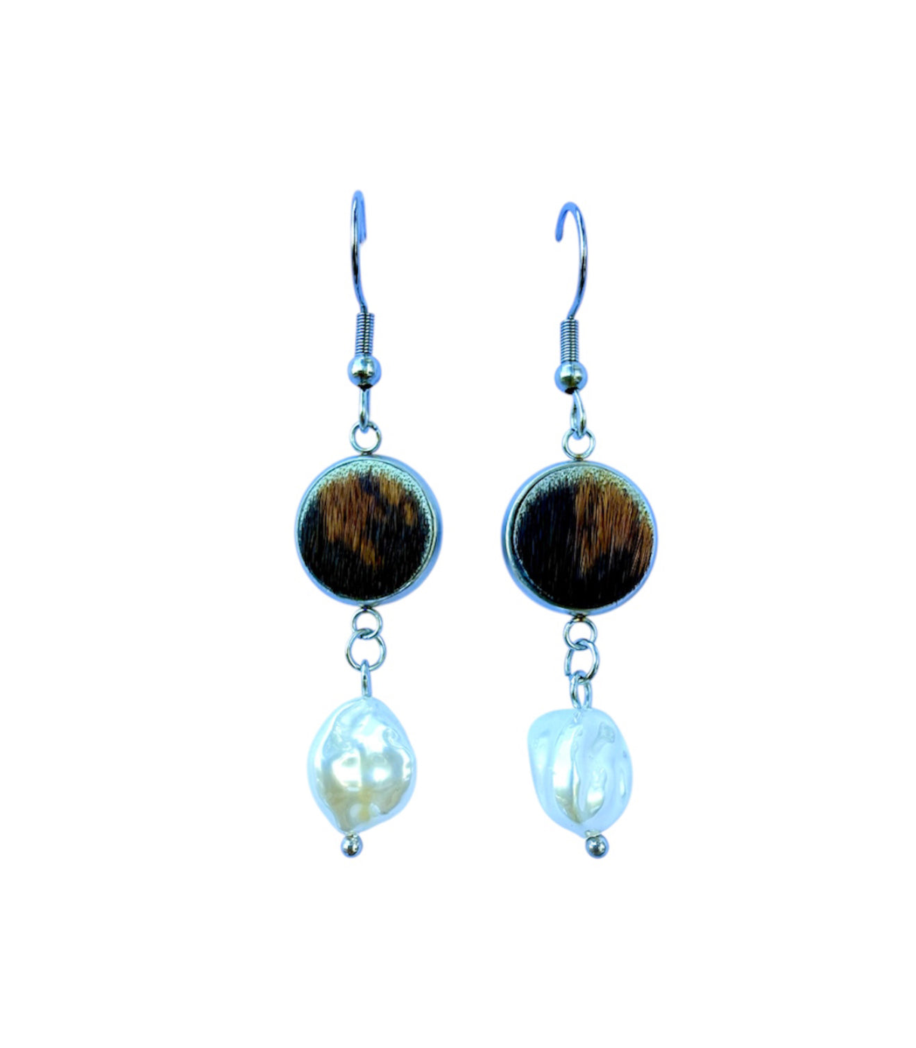 J6672F - 100% Hair on Hide Earrings with Pearl Drop