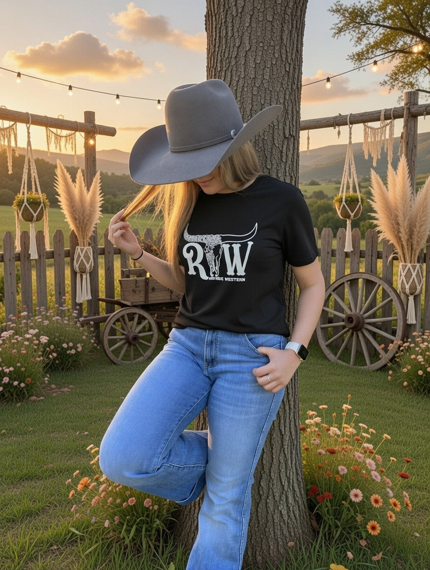 P41 - Black Rawhide Soft Touch Ladies Scoop Tee - Rawhide Western Wear