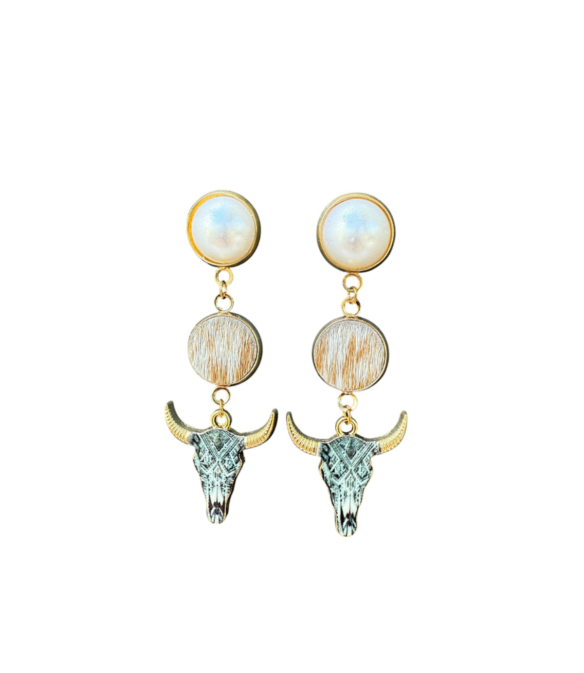 J7093C - Pearl Stud 100% Hair on Hide Earrings