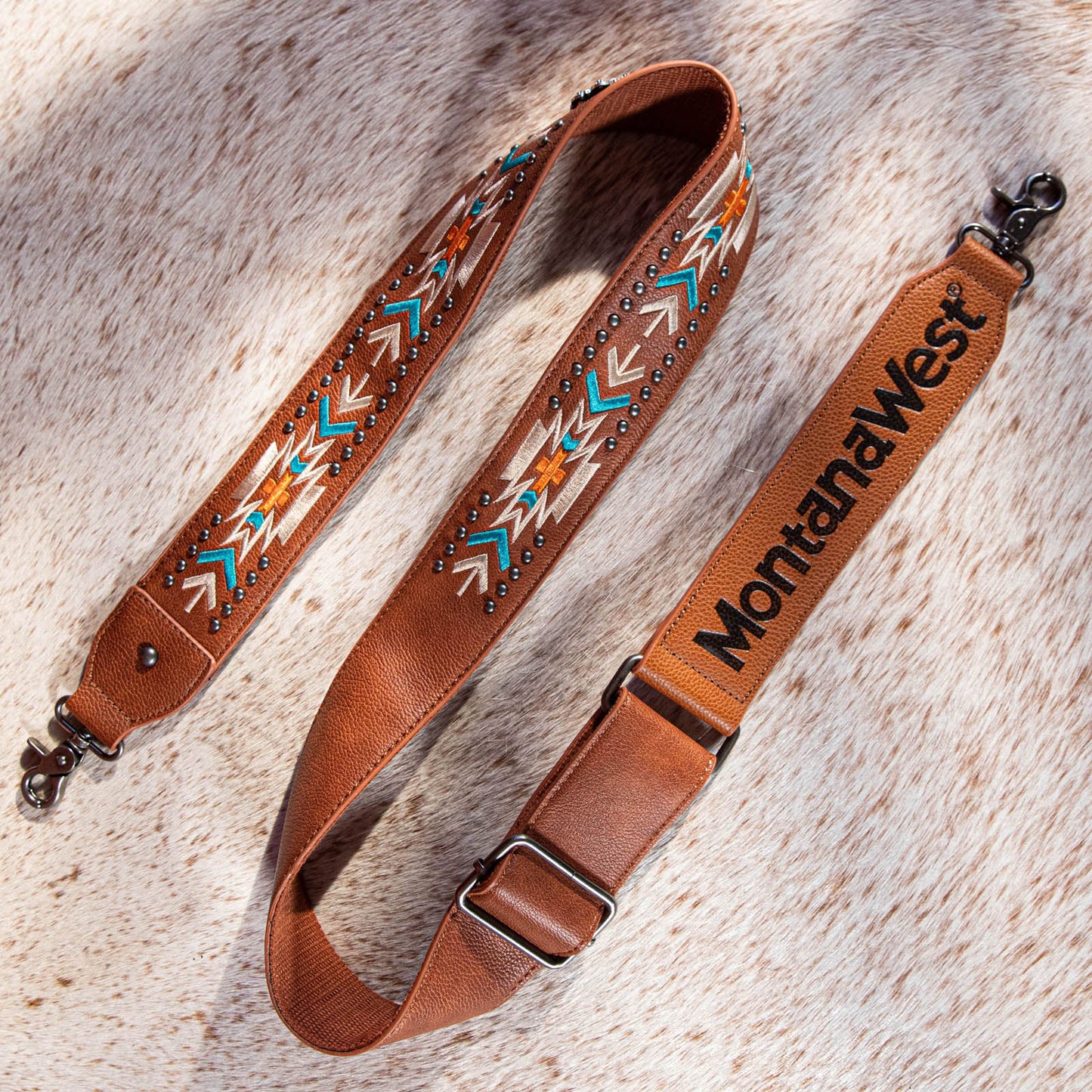 PST2004 - Montana West Western Guitar Style Aztec Crossbody Strap -Brown