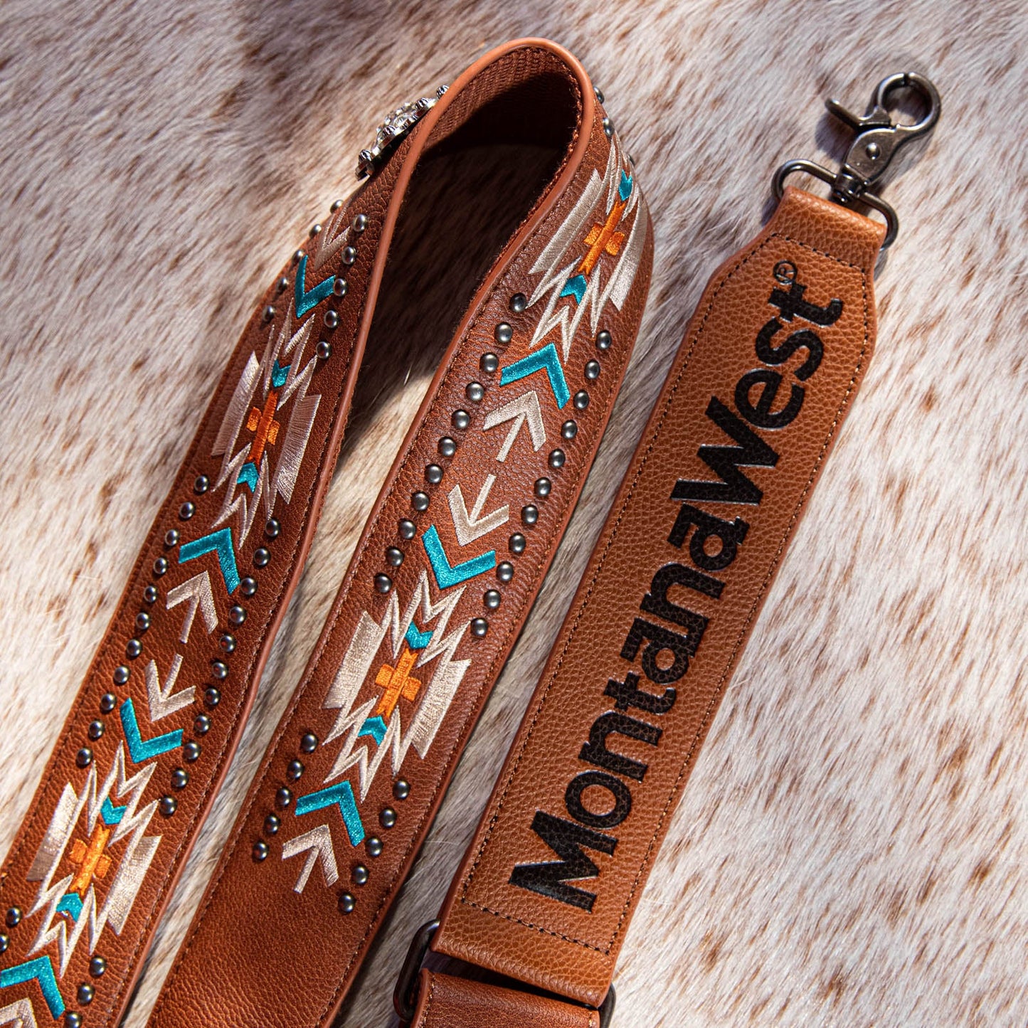 PST2004 - Montana West Western Guitar Style Aztec Crossbody Strap -Brown