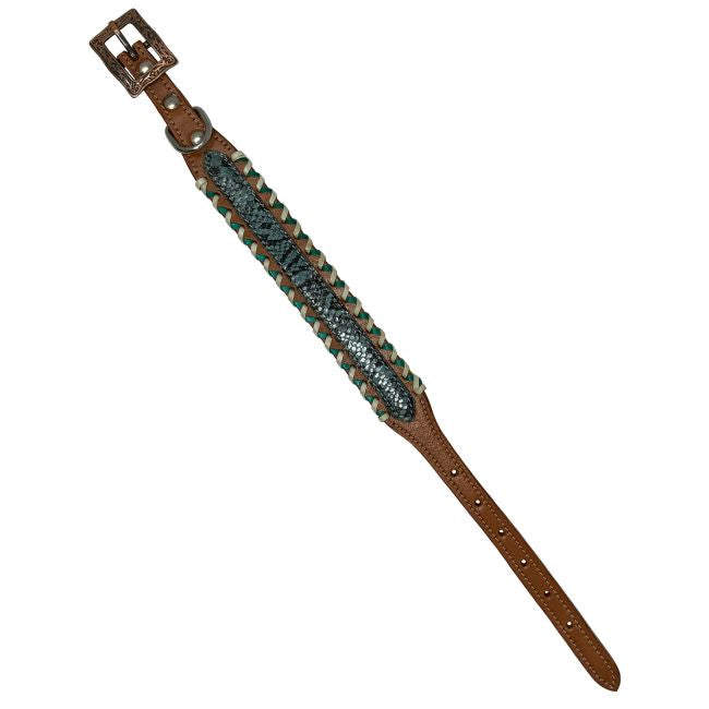DC52SM - Couture Teal Python Leather Dog Collar SMALL