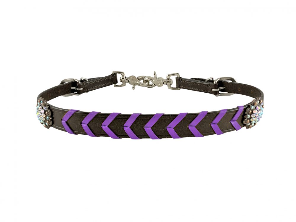 14703 - Leather wither strap with colorful rawhide lacing